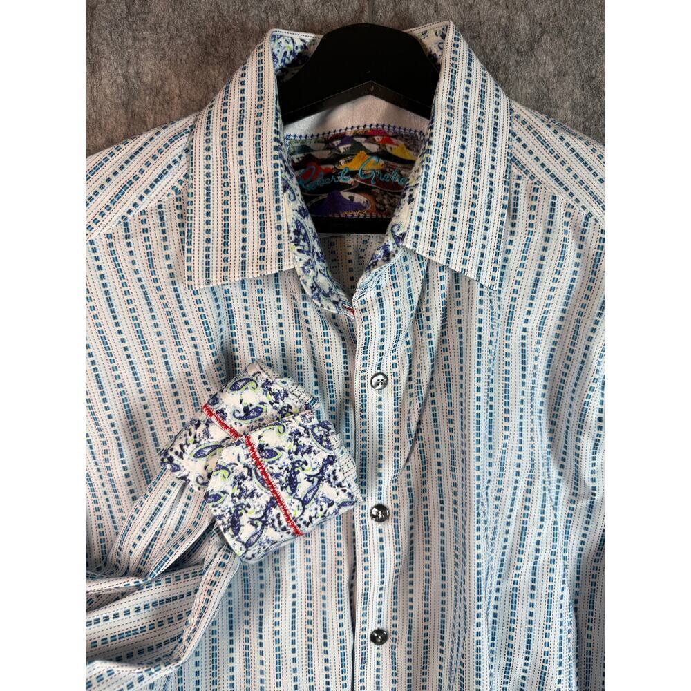 Robert Graham Mens 2XL Classic Fit Long Sleeve White Button Up Paisley Sleeves